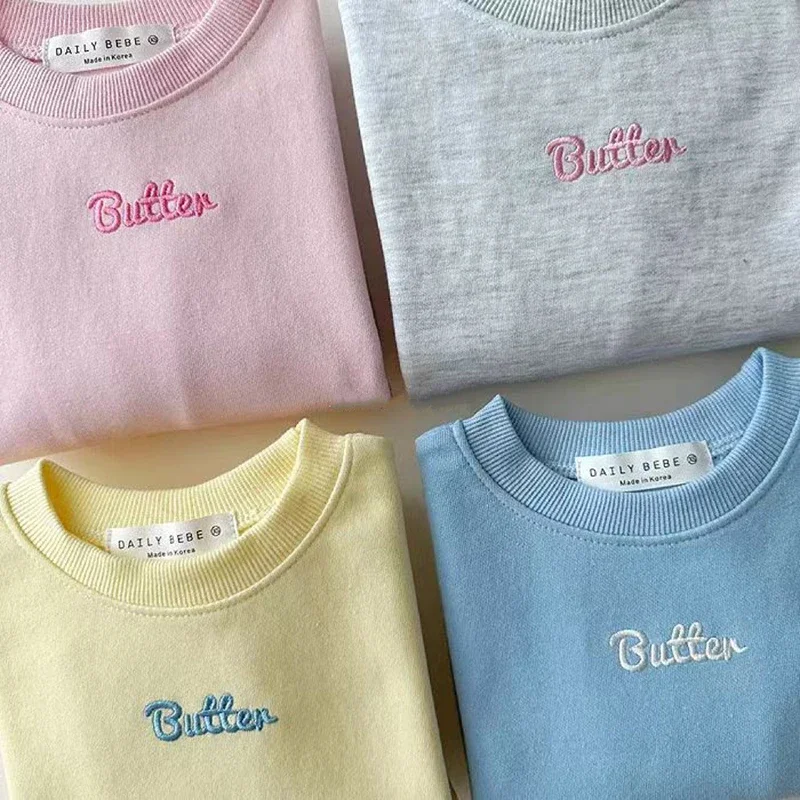 MILANCEL 2Pcs New Autumn Children's Clothing Set Boys Simple Letter Solid Hoodies Suit 0-5Y Girls Sweatshirt and Pants Suit