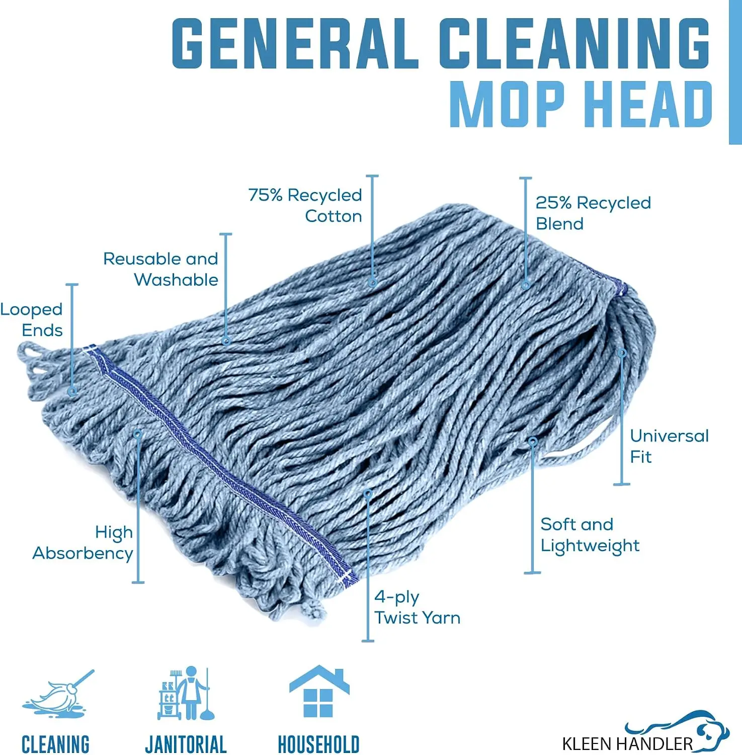 Heavy Duty Commercial Loop End Mop Head Replacement, 24 Pack
