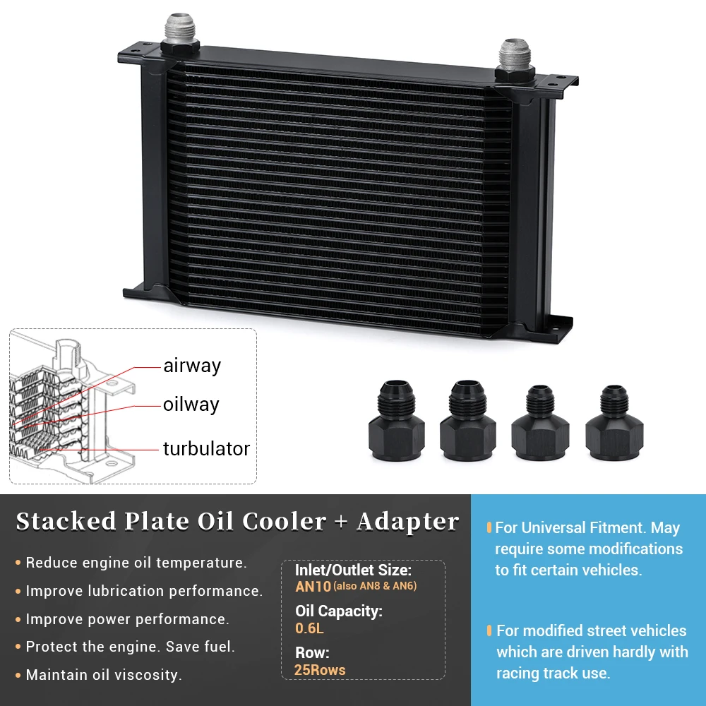 25 Rows AN-10AN Universal Oil Cooler Engine Transmission Oil Cooler Kit WX7025