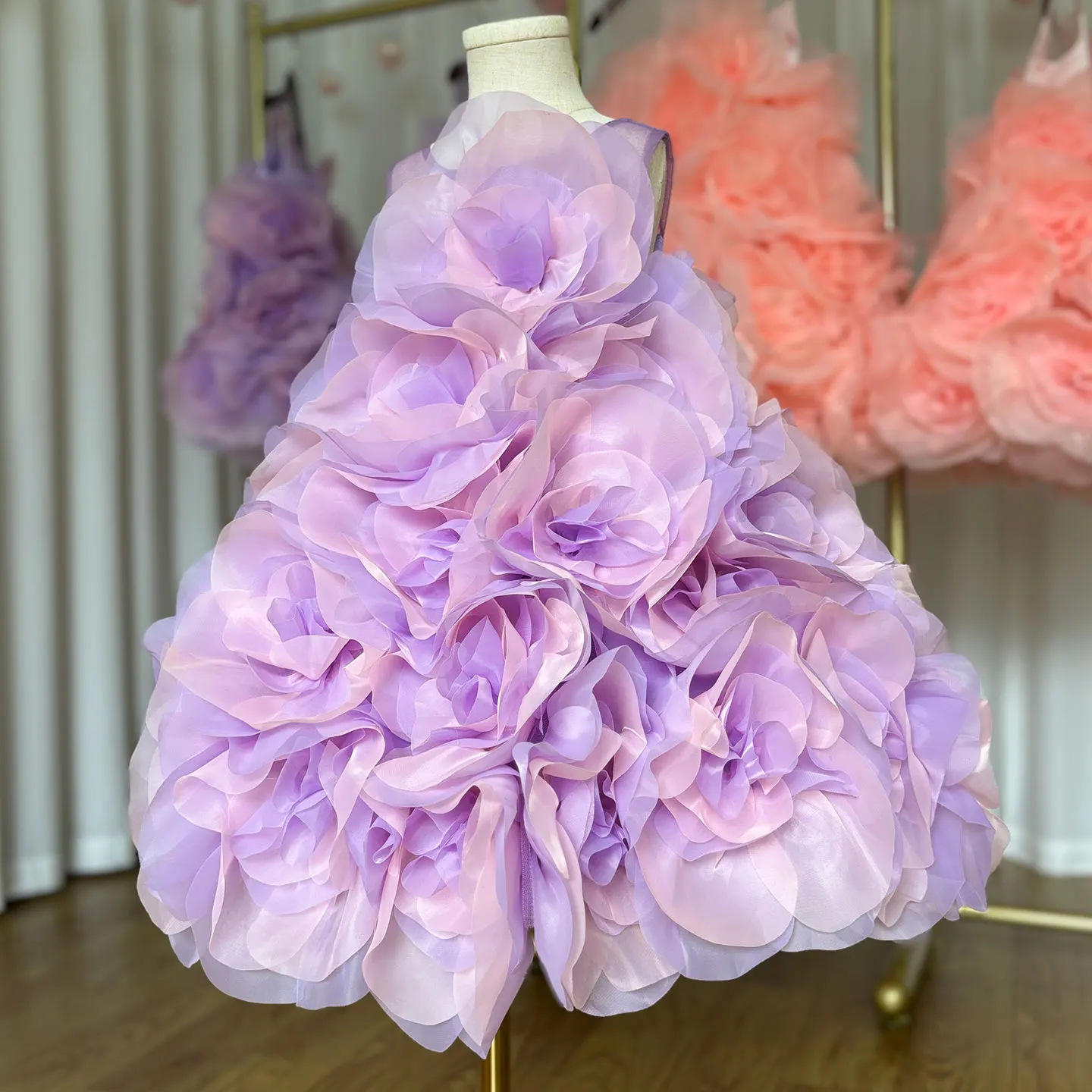 Jill Wish Luxury Arabic Elegant Lilac Girl Dress Flowers Princess Kids Wedding Birthday Party Ball Gown First Communion J223