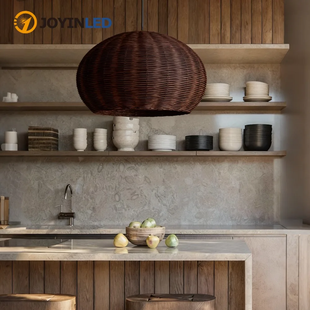 

JOYINLED Vintage Rattan Pendant Light Retro Wicker Ceiling Hanging Lamp 45CM Handmade Lamp Shades for Living Room Bedroom Home