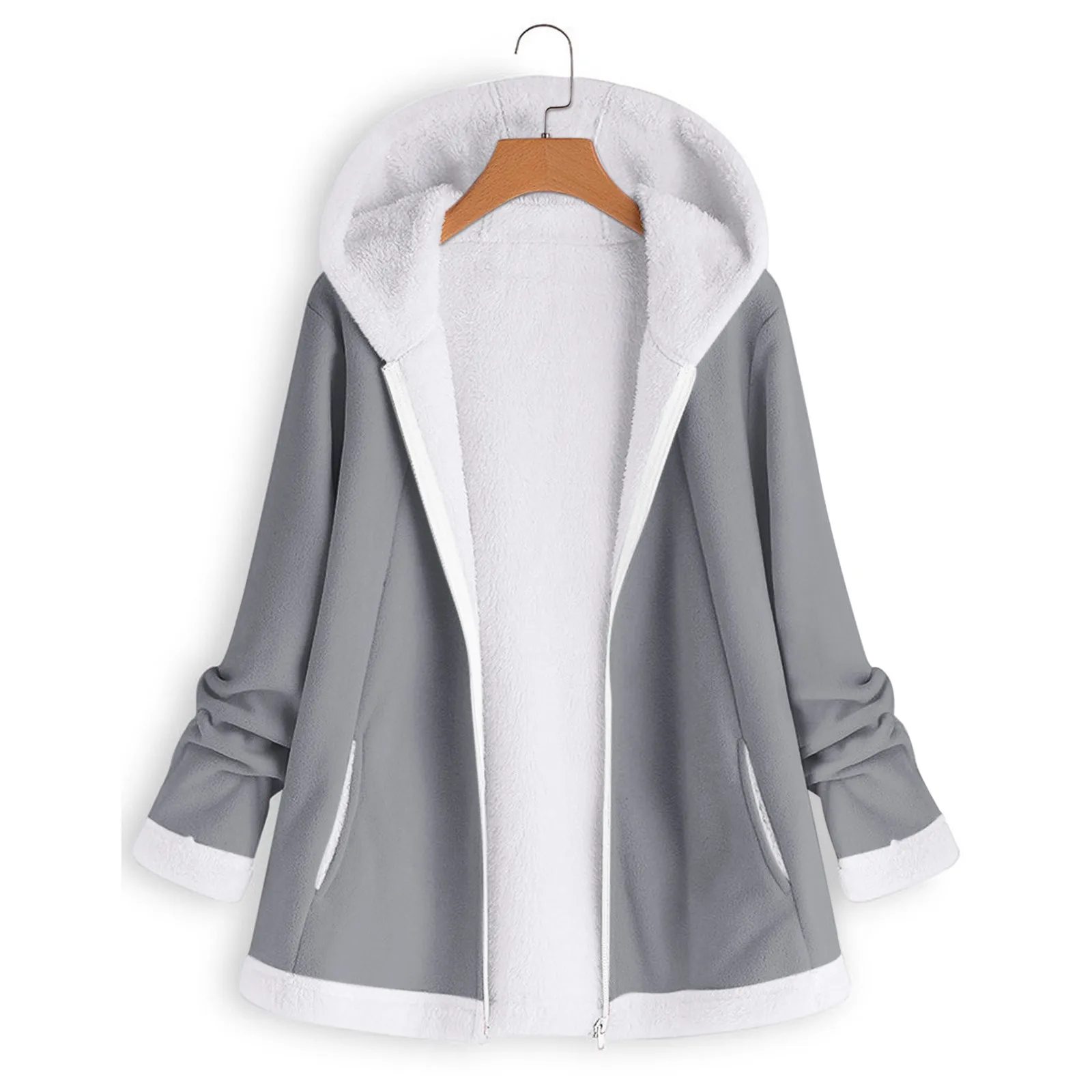 Cardigan Hooded Fleece Fuzzy Coat With Pockets Zipper Women's Casual Autumn Winter Jackets Jaqueta Feminina CoatFor Women