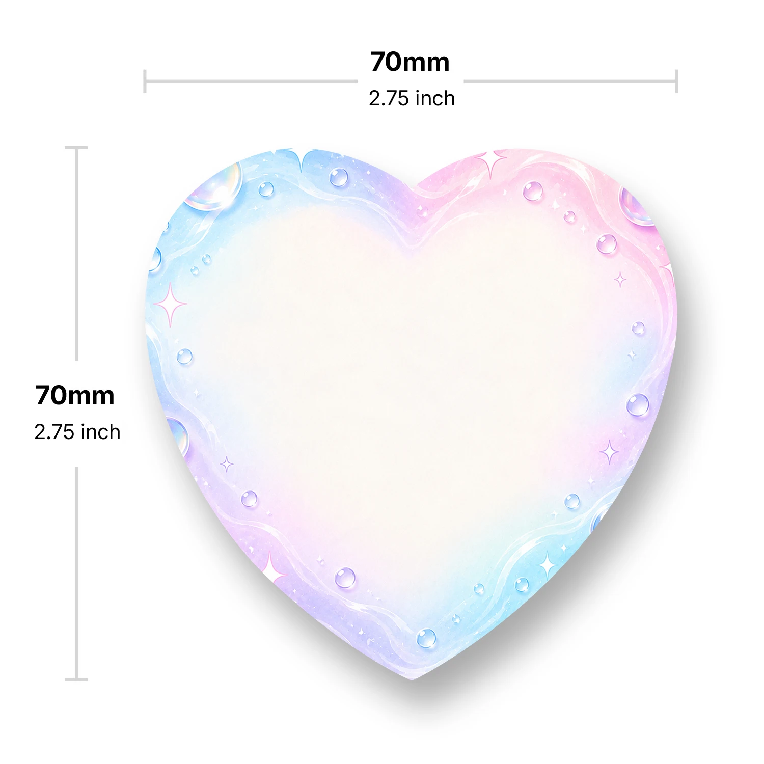 2PCS Pastel Heart Shaped Sticky Notes 100 Sheets Pink Blue Bubble Gradient Memo Pads Writing Reminder Office School Stationery