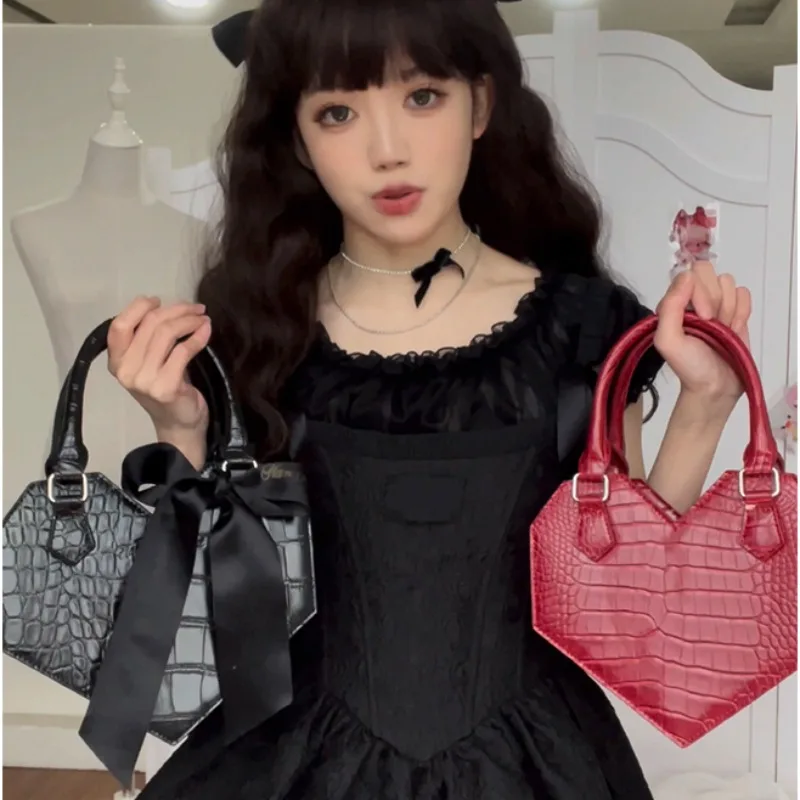 Lolita Bag Sweet Cute Heart Crossbody Bags for Women 2024 All Match Elegant PU Uniform Handbag Summer JK Shoudler Bag