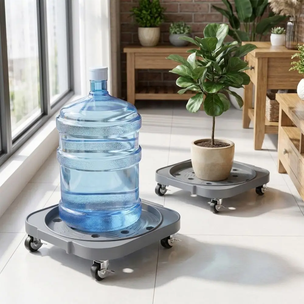 2PCS Durable Grey Plant Roller Base Heavy Duty PP Movable Tray Fixed Storage Movable Rolling Plant Caddy