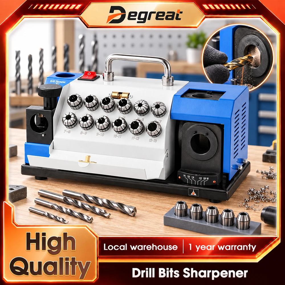 Degreat Tragbarer Elektrischer Bohrerschleifer 220V Automatisch 2mm -13mm Bohrerschleifmaschine mit Doppel-Schleifscheiben Bohrerschärfer