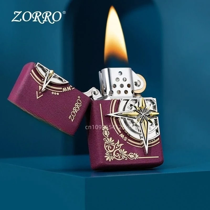 

ZORRO Компас с красным песком, латунная тисненая креативная ветрозащитная зажигалка, аксессуары для прикуривателя, инструменты для зажигания, чтобы отправить мужские подарки.