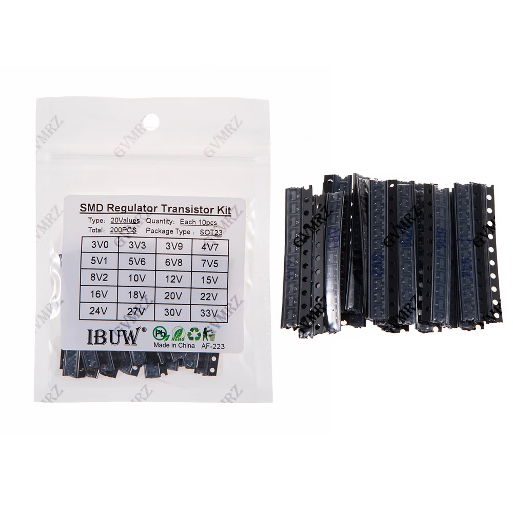 200PCS 3V 20Values SMD Regulator Transistor Kit SOT23 (3V-33V) for Arduino DIY Electronic Voltage Regulation Project 3V 9V