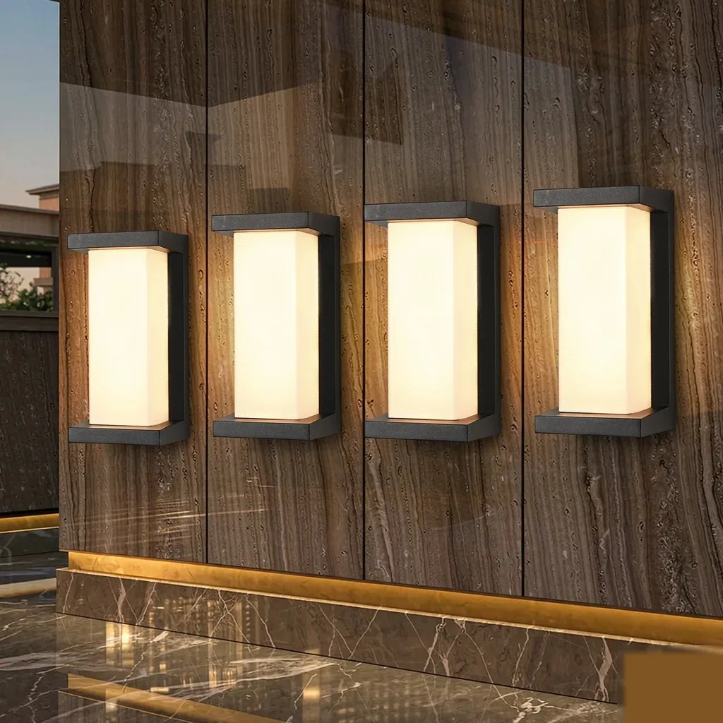 LED Outdoor Wall Light Waterproof Motion Sensor Lamp, 3 Color Temperatures Black Modern Sconce for Garden Villa Balcony Hotel