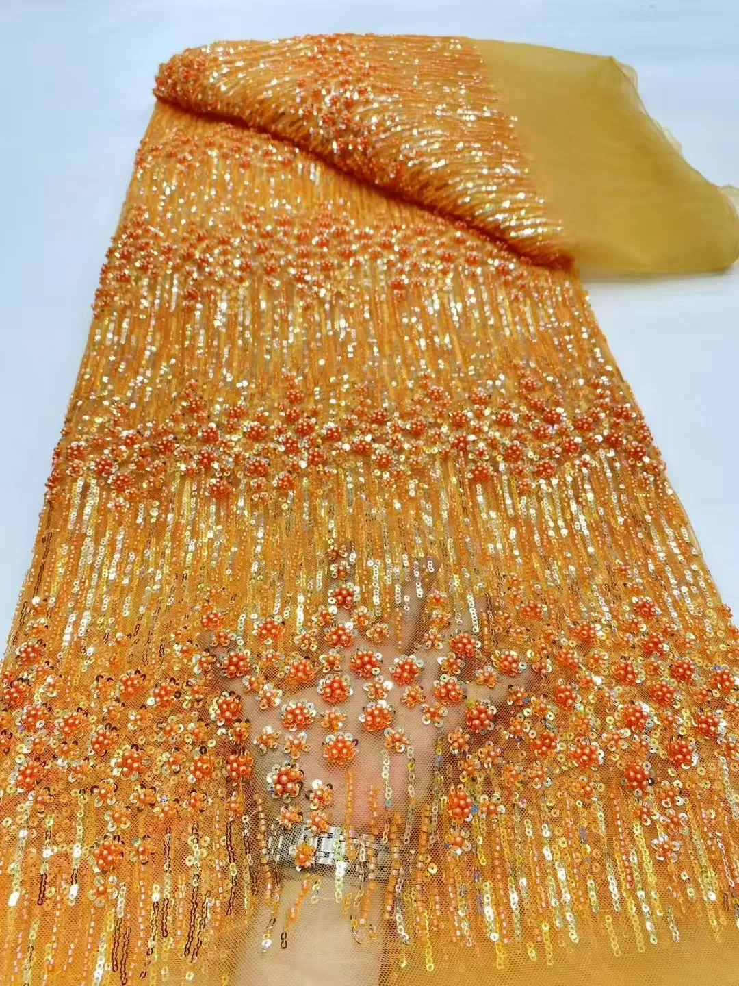 

2025 Высокое качество, африканский нигерийский тюль, бусины, блестки, вышивка, кружевная ткань, французский гипюр, свадебное платье, расшитое бисером, 5 ярдов