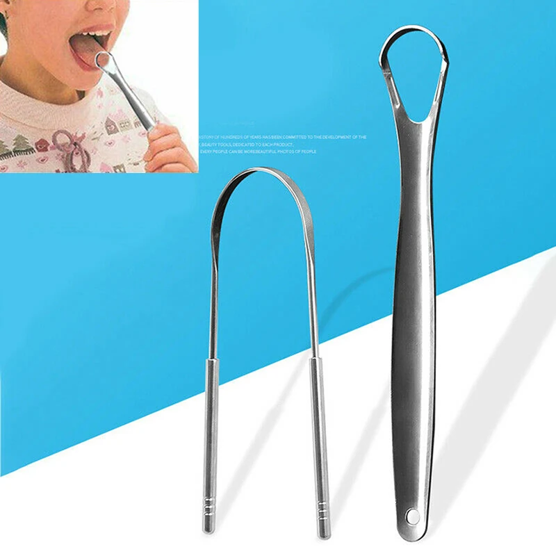 Raspador de lengua de acero inoxidable, limpiador de lengua de 1/2 piezas, eliminación de mal aliento, herramientas de cuidado bucal