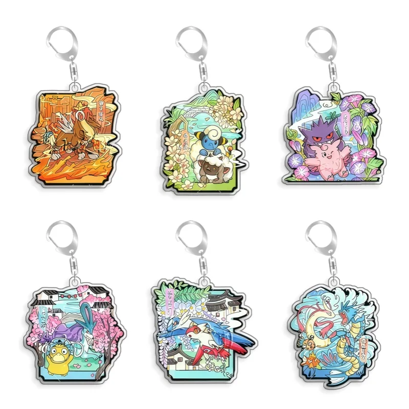 For Pokemon Elf Qikchu Charizard Eevee Gengar Psyduck original Acrylic selfmade cute Cartoon Anime Keychain Pendant Toy gift 5cm