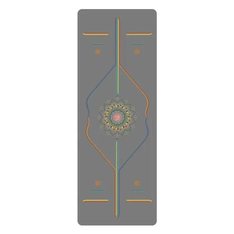 Non-Slip Gray Yoga Mat with Mandala Pattern Alignment Lines for Adults Home Gym Workout Fitness Exercise