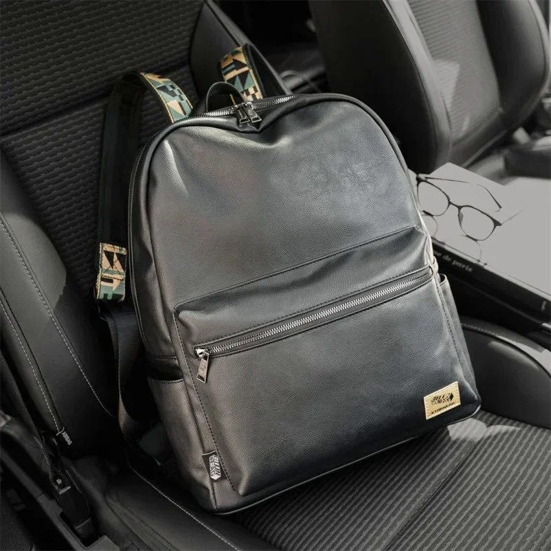 New fashion Men's backpack business leather travel backpack casual student school bag for boys large capacity laptop bag