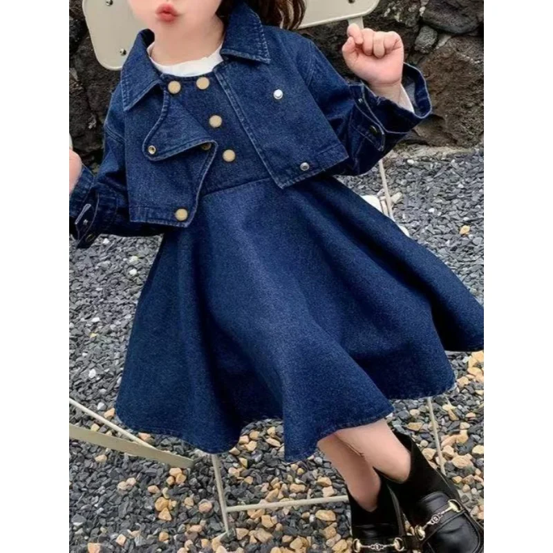 Girls' Spring and Autumn New Set Fashionable Cowboy Coat Tank Top Skirt Two Piece Set Children's Spring Fashion