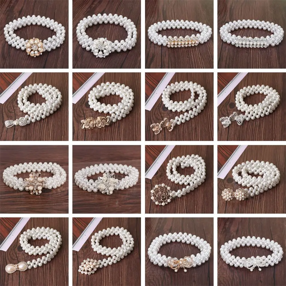 Fashion Ladies' Elastic Waistband with Pearl Simple Thin Pearl Waist Belt Elegant Rhinestone Waist Chain For Women