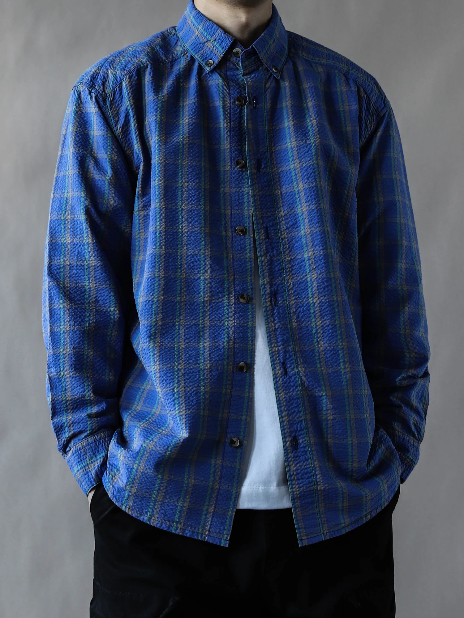 

Retro Plaid Cotton Men's Long Sve Casual Loose Fit irt Breathable Comfortable Blue Open Cardigan Sle Spring 2026