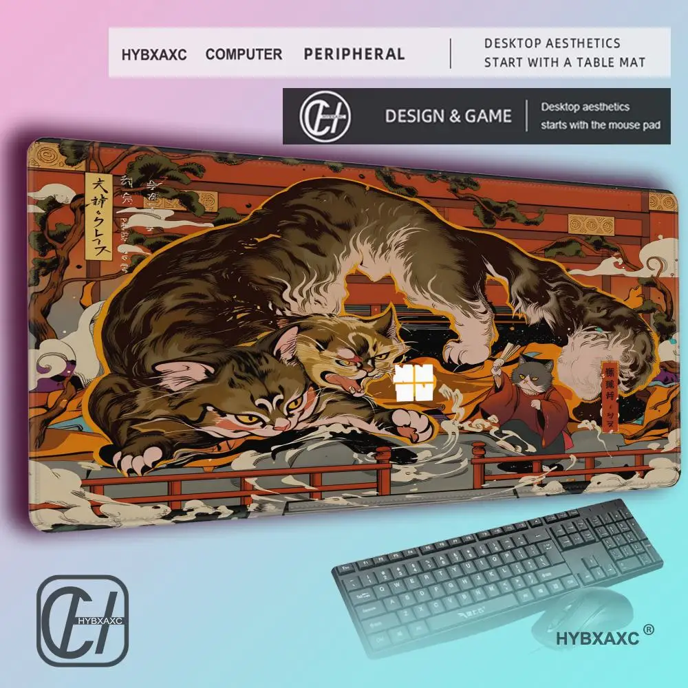 HYBXAXC Japanese Ukiyo-e Giant Skeleton MousePad, Extended DeskMat, Smooth Surface for Precision Gaming, Yokai Art Desk Decor