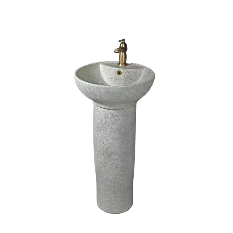 

Jingdezhen ceramic wash basin two-piece set imitation hemp stone column washbasin household hotel small apartment ceramic basin