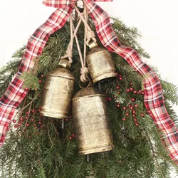 Vintage Style Metal Christmas Bells Rustic Brass Gold Large Bell Cow for Home Garden Decor Crafts Christmas Decorations