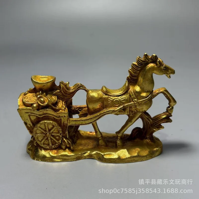 Vintage Hoard Basin Ornament, Cart Bringing Wealth, Instant Fortune, Home Office Desktop Decoration, Bronze Horse