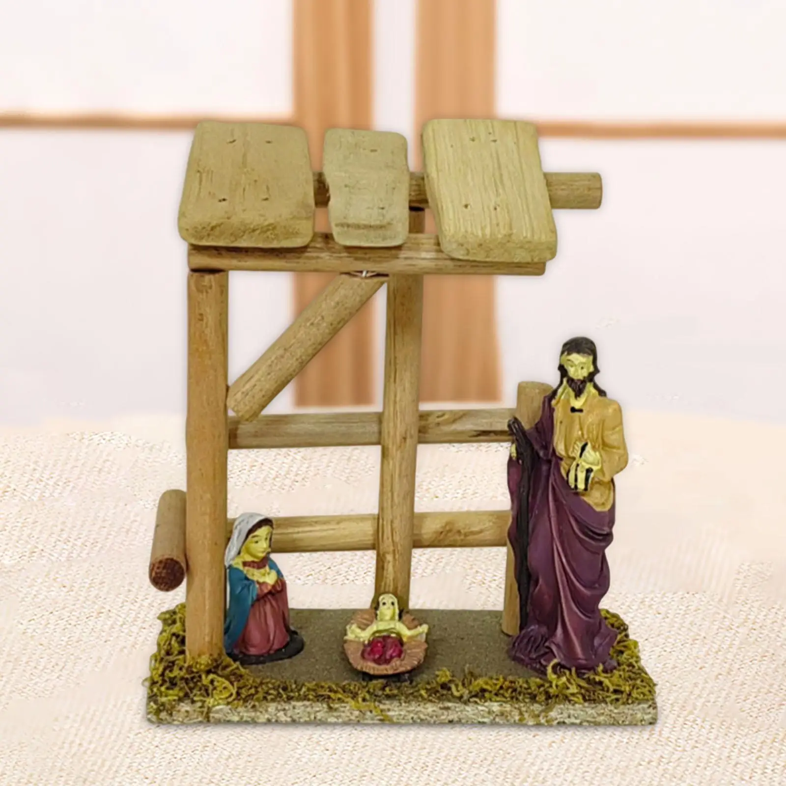 Christmas Nativity Scene Figurine Decorative Handmade Tabletop Decoration Jesus Birth Scene Xmas Sculpture for Shelf Fireplace