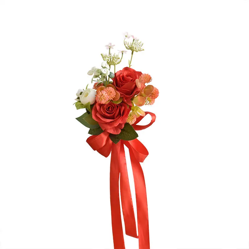 Chair Artificial Flowers Sashes Rose Bouquet Knot Cover For Church Car Outdoor Banquet Party Events Wedding Decorations Supplies view 6