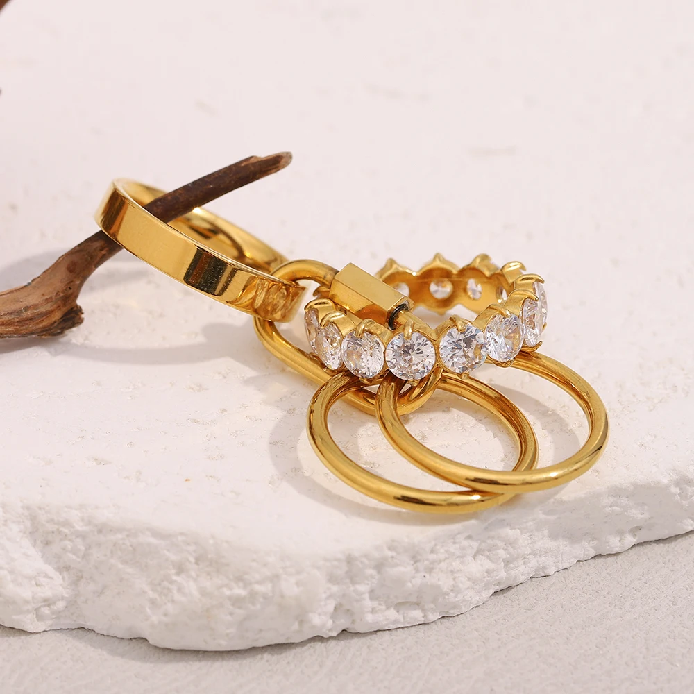 E.B.belle Nicht Feste Mehrzweckschichten Luxus Zirkon Ringe 18 Karat vergoldet Edelstahl Mode Party Hochzeit Fingerschmuck – Detail 9