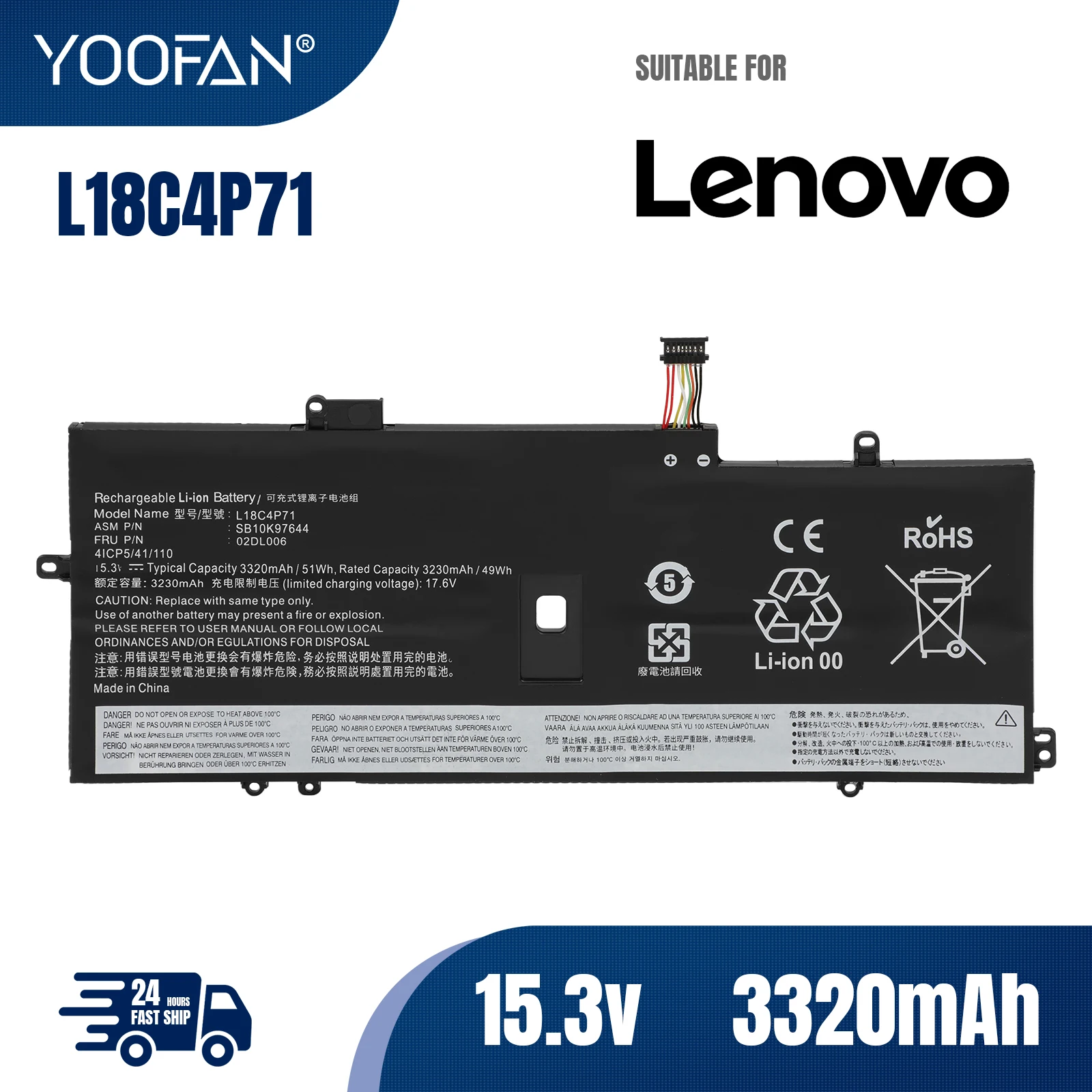 

YOOFAN0 Nobi 15.3V L18C4P71 Laptop Battery For Lenovo ThinkPad X1 Carbon 2019 X1C SB10K97642 02DL005 02DL006 L18L4P71 L18M4P72