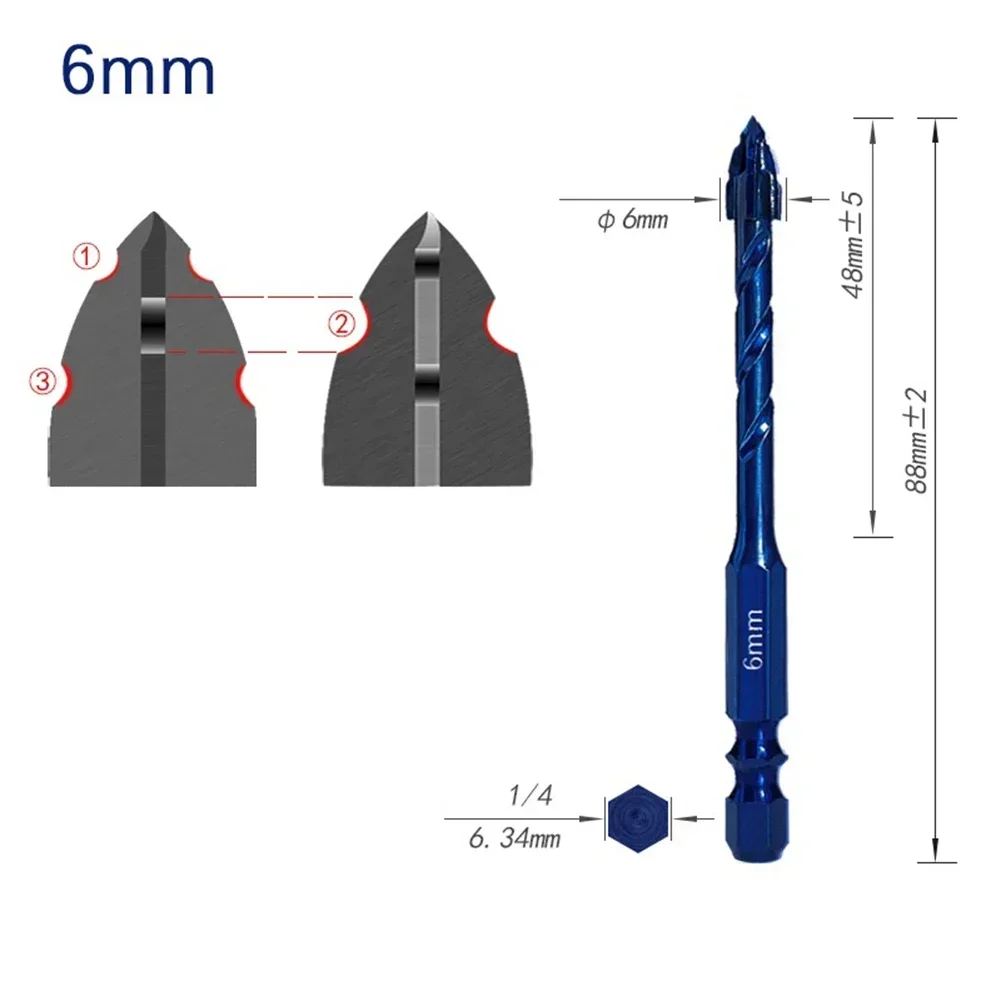 

1pc/5pc Drill Bits Triangular Spiral Tooth Drill Tungsten Steel Alloy Low Speed Drill Bit 1/4 Inch Shank For Glass Tile Punching