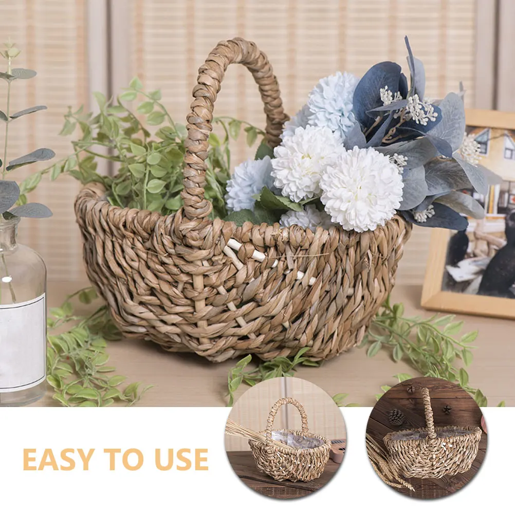 

s Woven Flower Basket Light Brown Rustic Wicker Storage Basket Handle Wedding Garden Balcony Party Favors Small Baskets