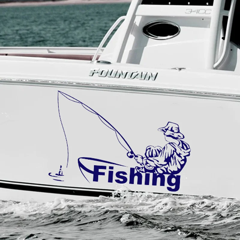 Fishing Club Fisherman Boat Stickers Vinyl Fish Hook Rod Car Window Decor Ship Surface Decals Removable Waterproof Mural Z512