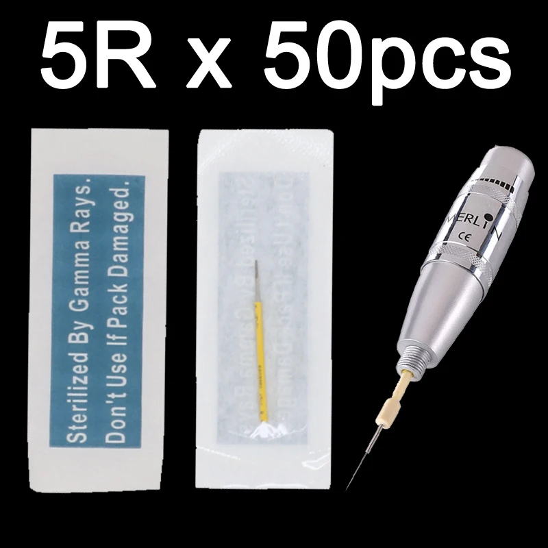 5RL Stainless Steel Merlin Machine Tattoo Needles 5 Pins for Tattoo Machine Permanent Makeup Eyebrow and Lips needles 50pcs/bag