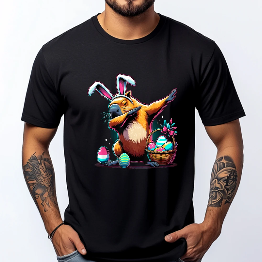 

Dabbing Easter Bunny Capybara Graphic T Shirts 100% Cotton Crazy Cute Oversized T Shirt Luxury Clothes Men Tshirt