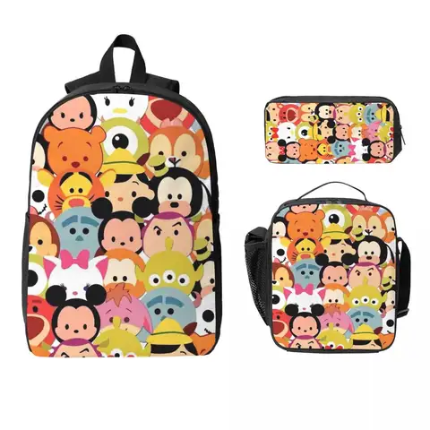 Mochila de dibujos animados Tsum Tsum, mochila para estudiantes, niños y niñas, bolso escolar, bolsos de hombro para ordenador, bolsa de almuerzo con aislamiento de 3ps, estuche para lápices