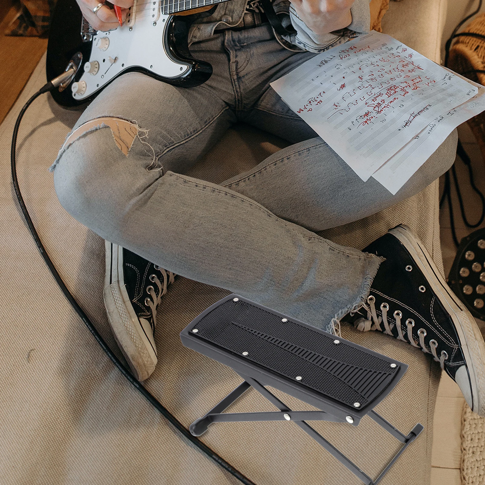 

1pc Foot Pedal Black Adjustable Foldable Footrest For Guitar Practice Stable Support Rack Guitar Performance Accessory Tool