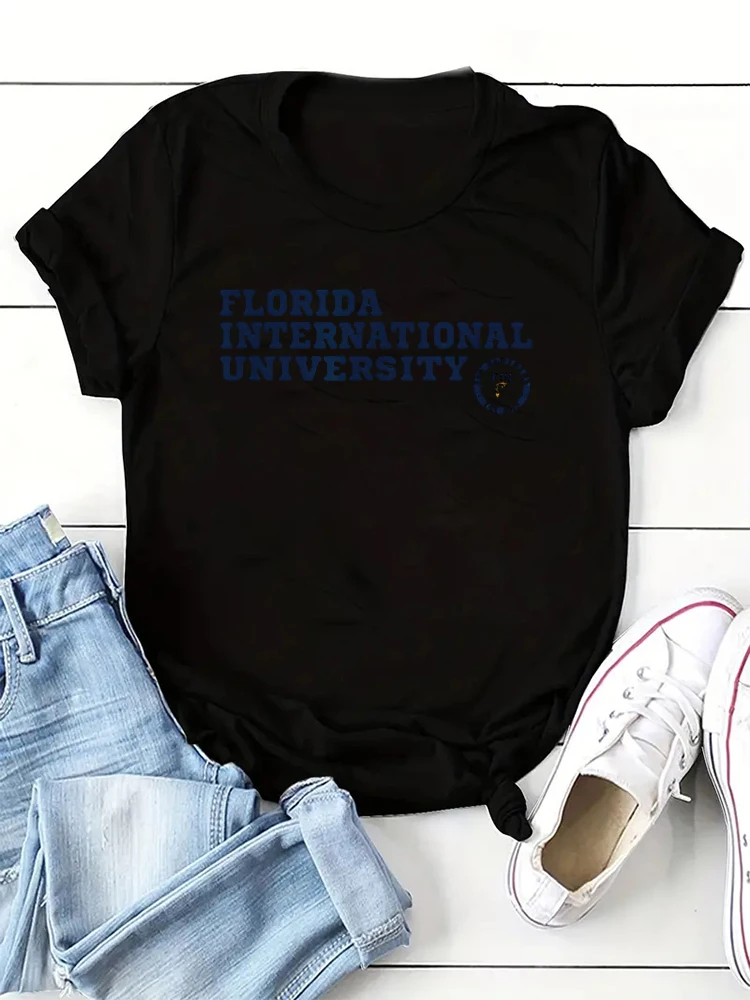 Florida International FIU Panthers Block Text T-Shirt Fun Love Retro Women's T-shirt Fashion Casual Summer Top 2024 New Harajuku