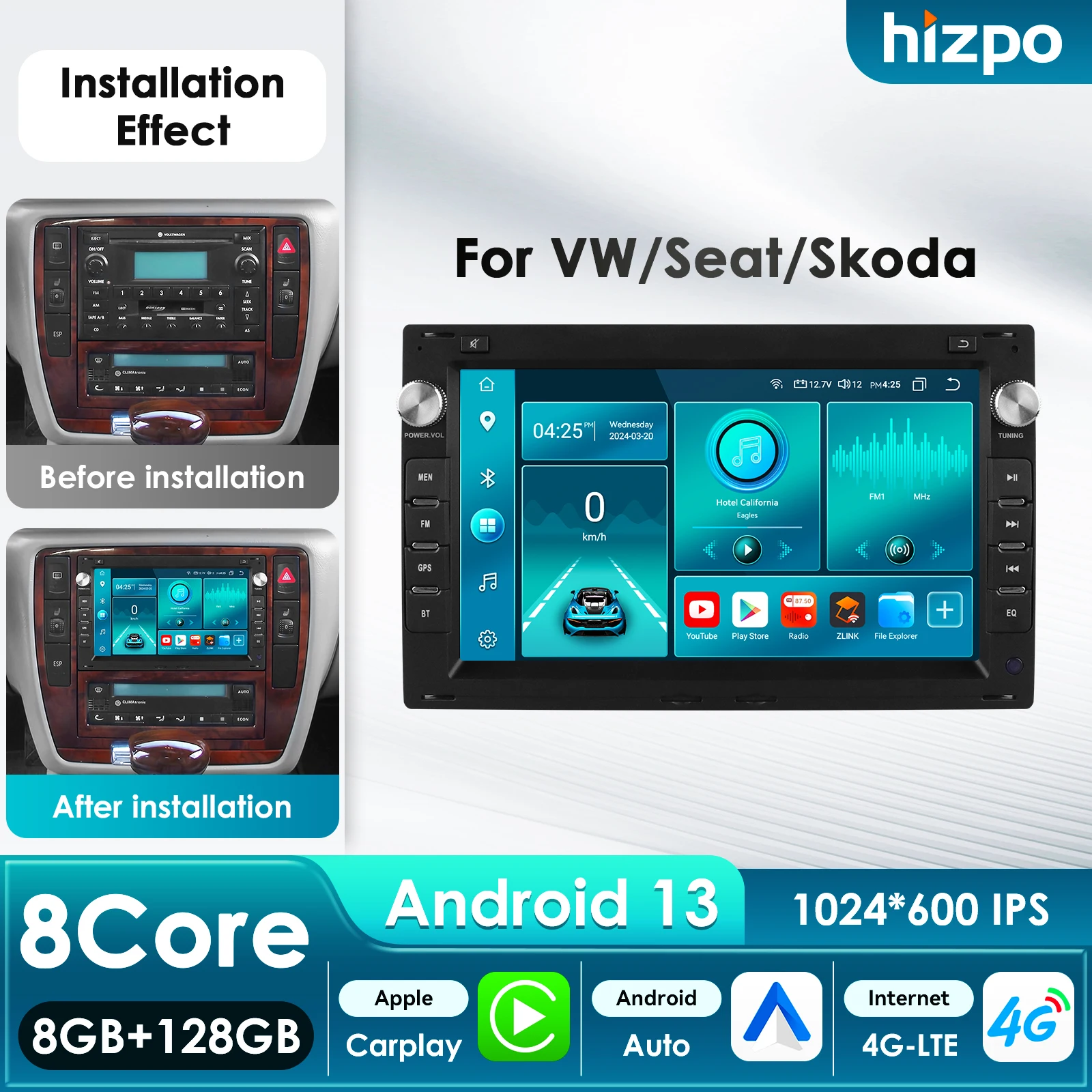 

Hizpo 8-ядерный DSP автомобильный мультимедийный плеер для VW Golf 4 Passat POLO Transport T5 Multivan Seat Jetta CarCarplay 4G Autoradio AI GPS