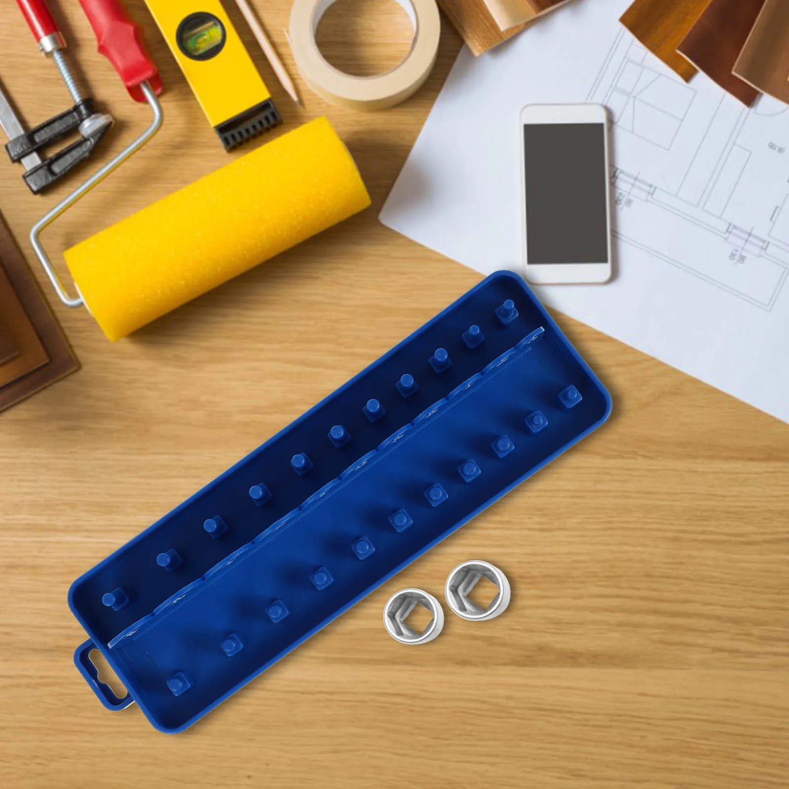 منظم مقبس مفتاح ربط من مادة البولي بروبيلين المتين، حامل كم مدمج، رف تخزين متعدد الوظائف لأدوات ورشة العمل #6