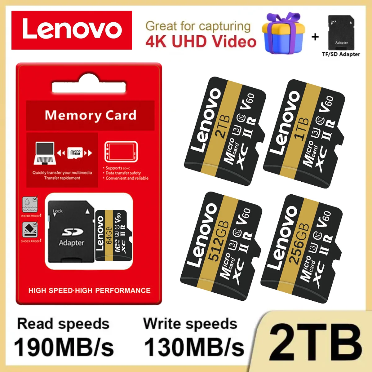 Lenovo 2TB Memory Card 128GB Class 10 V60 TF Card 1TB Mini SD Card 512GB High Speed Micro TF SD Card 256GB For Nintendo Switch