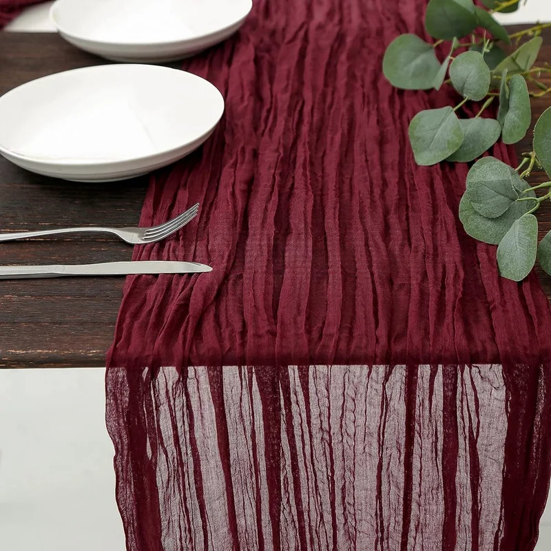 4Pcs Cheesecloth Table Runner Boho Gauze Cheese Cloth Table Runner Table Runner Rustic Sheer Runner Long For Wedding Claret