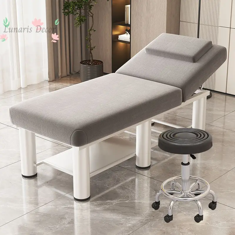 Professional Massage Table Adjustable Backrest Beauty Bed with Storage Shelf Salon Facial SPA Tattoo Bed for Home Studio
