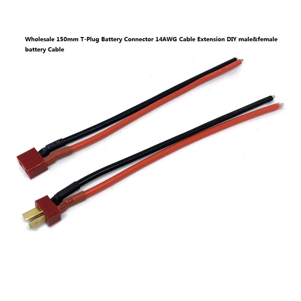 Wholesale 100mm 150mm T Plug Battery Connector 12AWG 14 AWG Cable Extension DIY male&female battery Cable10cm 15cm