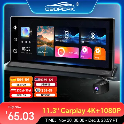 Cámara de salpicadero K2 Pro para coche, grabadora de vídeo con navegación GPS automática, 4K, 11,3 P, DVR, Carplay, Android Auto, WiFi, AUX, 2160 pulgadas