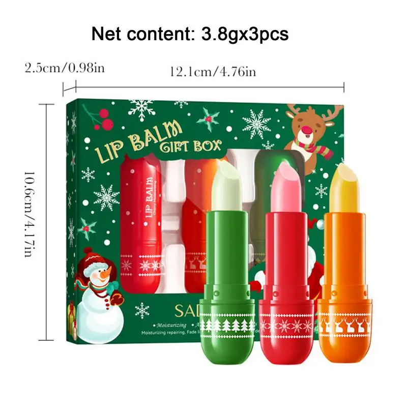 3Pcs Christmas Lip Balm Moisturizing Lipstick Base Moisturizer Makeup Natural Plant Anti-Cracking Lip Skin Care Lip Balm Set