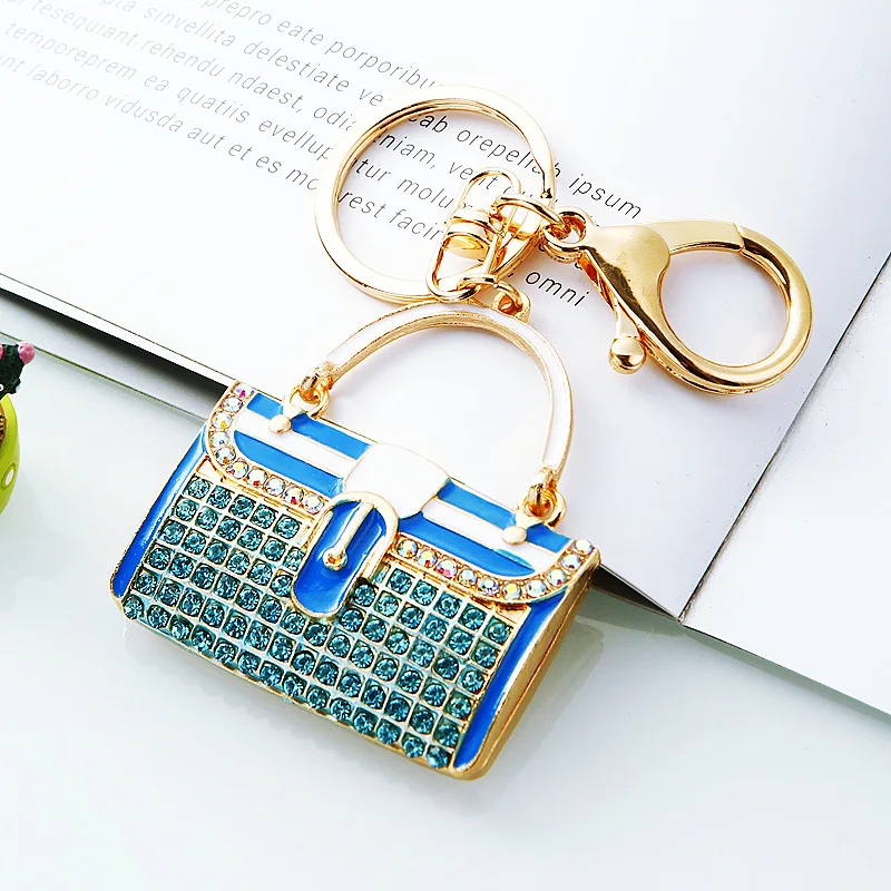 Creative Jewelry Key Chain Set Rhinestone Handbag Car Keychain Female Bag Accessories Key Chain Metal Enamel Pendant Keyfob