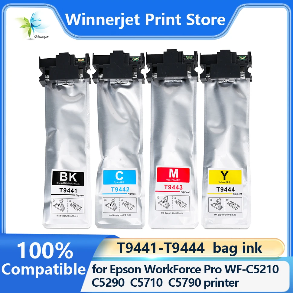 T9441-T9444 Bag Ink With Pigment Ink With One Time Use Chip for Epson WorkForce Pro WF-C5210 C5290 C5710 C5790 Printer Ink