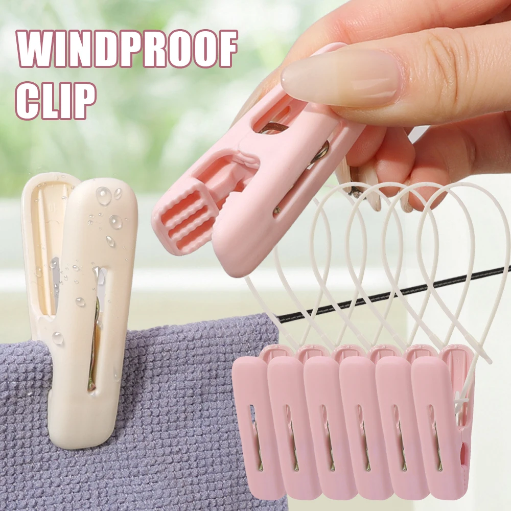 18/12Pcs Plastic Laundry Clothes Pins Hanging Pegs Clips  Household Food Clip Socks Underwear Drying Rack with Windproof Rope