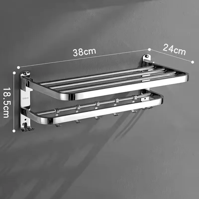 58CM Stainless Steel Towel Rack Moable Holder Hook Wall Mount Mirror Chrome Shelf Shower Rail Hanger Bar Bathroom Accessories