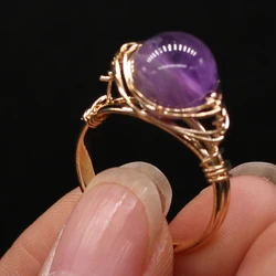 10mm Natural Stone Semi-Precious Open Ring Jewelry for Women's Crystal Agate Quartz Stainless Steel Ring Mens Rings Accessories